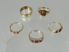 Five mixed 9ct yellow gold rings, 15gms total