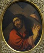 NINETEENTH CENTURY CONTINENTAL SCHOOL oil on canvas - portrait of Christ with crucifix (presented in