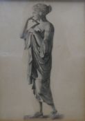 AWW (POSSIBLY ALFRED WALTER WILLIAMS) graphite on board - full portrait of a standing woman robed in
