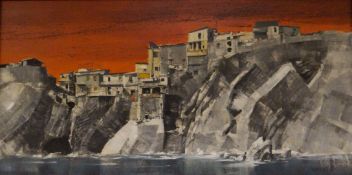 MICHAEL BARNFATHER oil on board - entitled verso `Dwellings at Vernazza, Italy`, signed and dated `