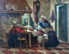 EARLY NINETEENTH CENTURY DUTCH SCHOOL oil on board - domestic scene within a parlour and two