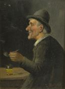 C STOITZNER oils on panel, a pair - old drinking gentlemen, one at a table with glass and pipe,