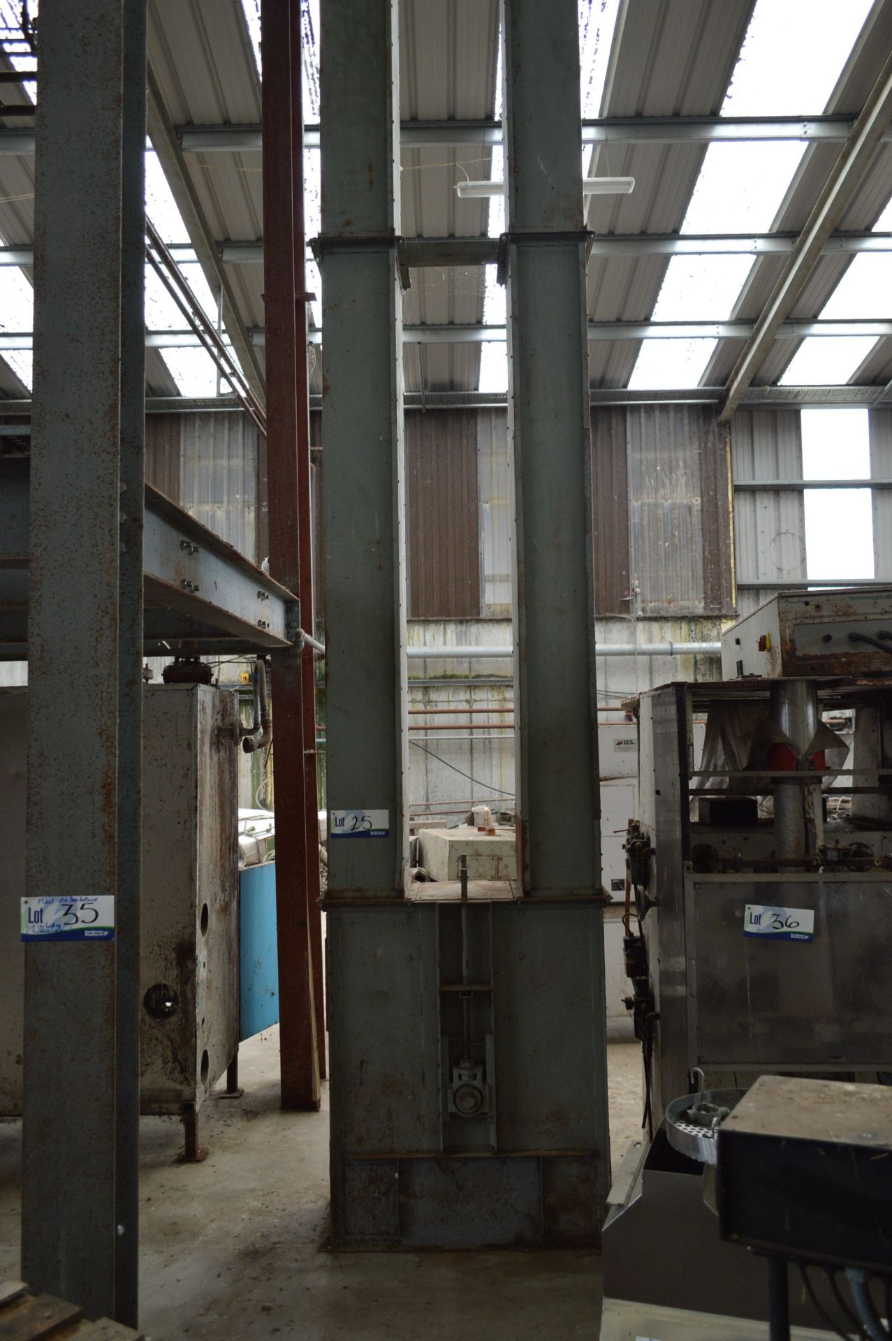 300mm BELT & BUCKET ELEVATOR, approx. 8m centres high, with electric motor and shaft-mounted