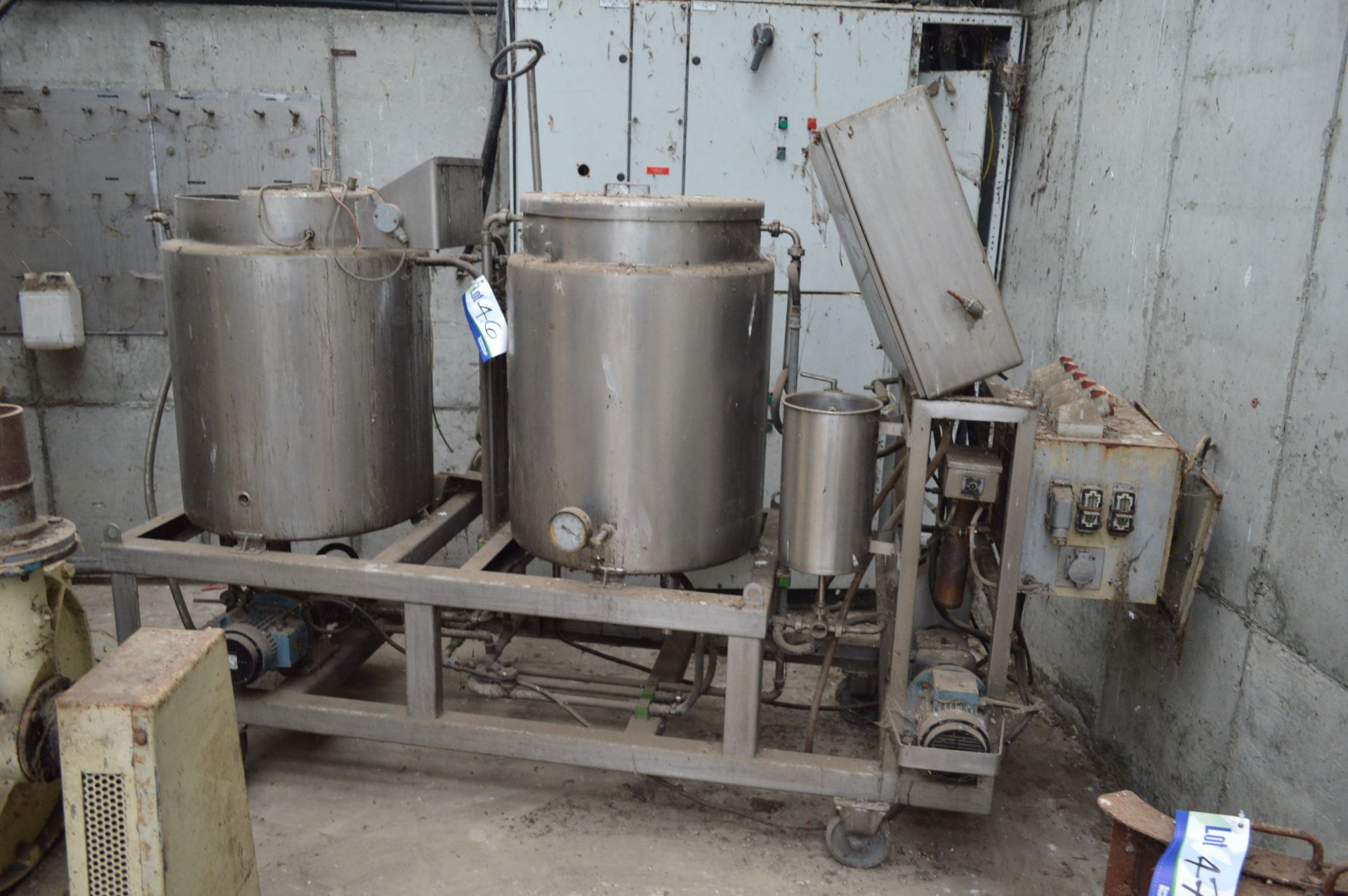 Two Jacketed Stainless Steel Tanks, each approx. 600mm dia. x 800mm deep, (one with agitator),