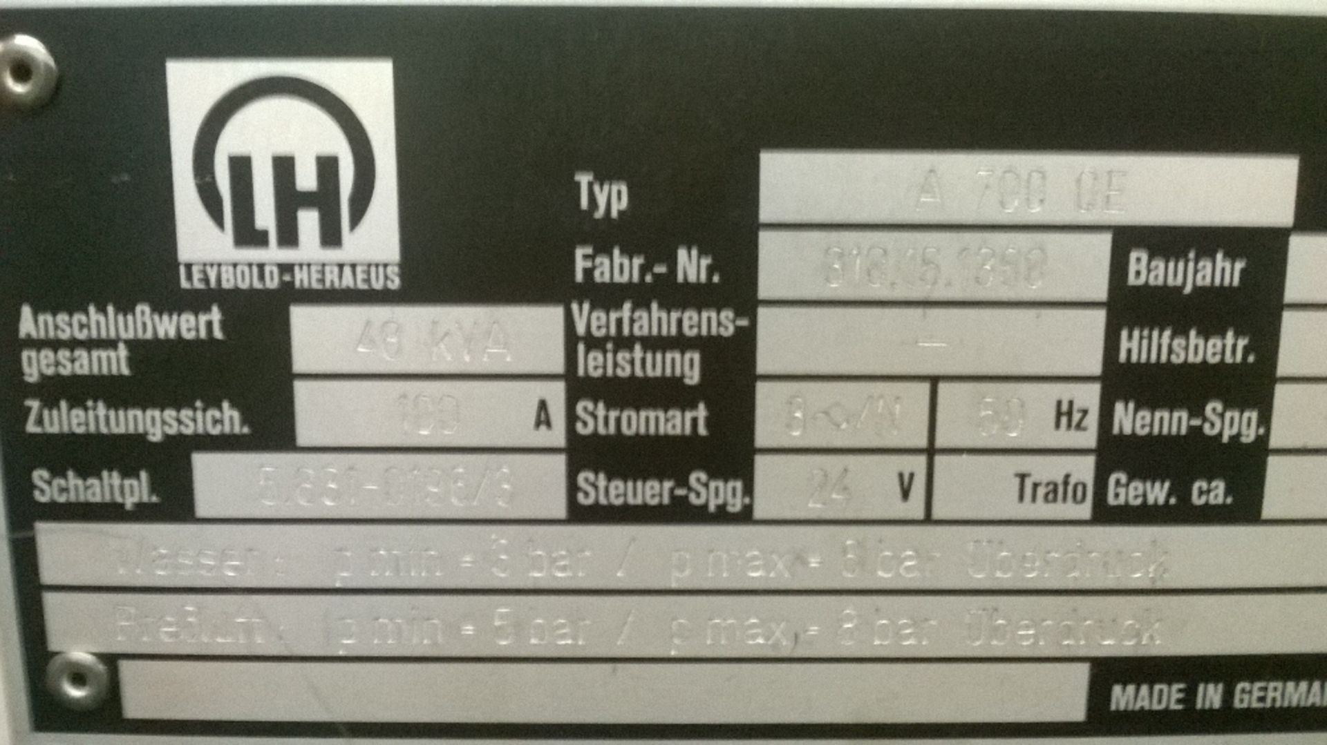 Leybold Heraeus A700 QE box coater Serial No. 310.16.1360 (1986) Inficon XTC controller Thermal - Image 25 of 26