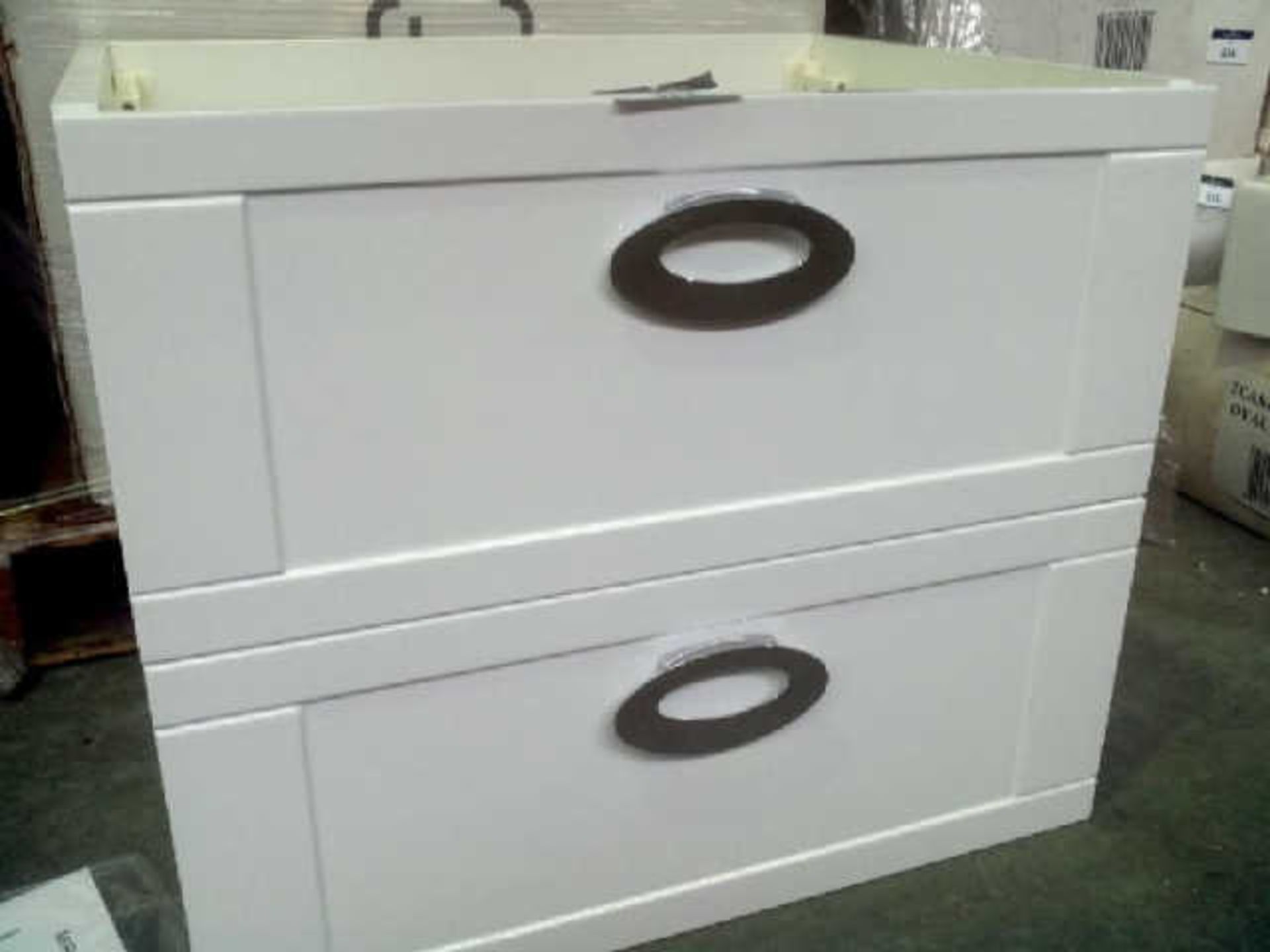 2 BRAND NEW BOXED CALLINGTON GLOSS WHITEN600 WALL HUNG VANITY UNITS WITH SOFT CLOSE DRAWERS