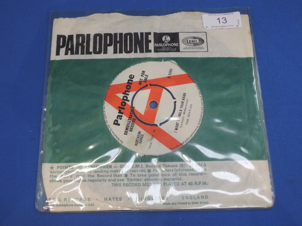 A vinyl record single, The Beatles demo, `I Want To Hold Your Hand/This Boy`, Parlophone R5084