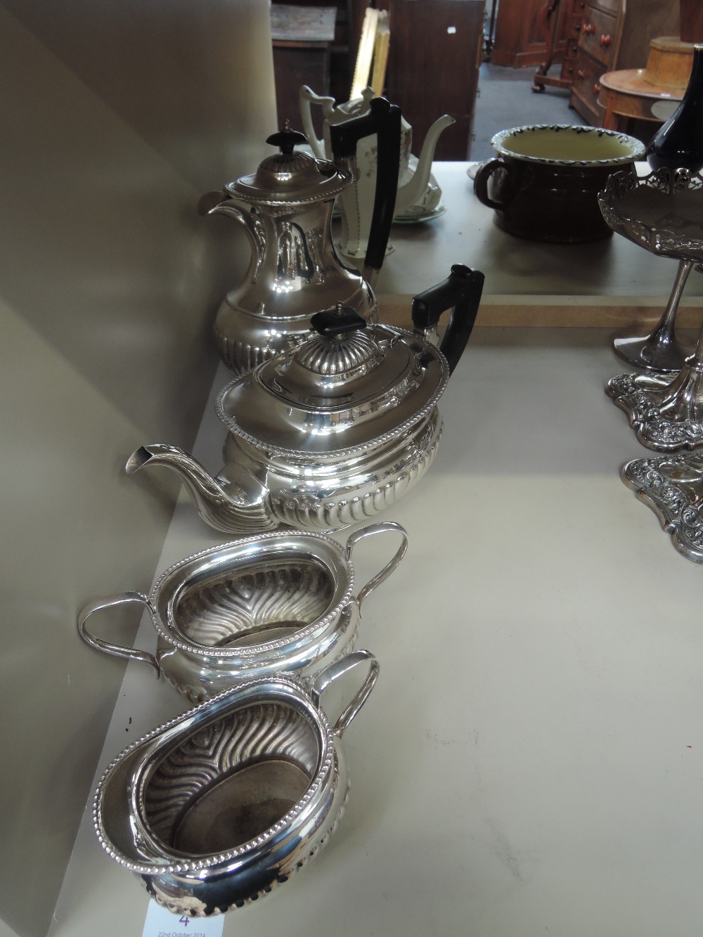 A four piece Yeoman plated tea set in the Georgian style