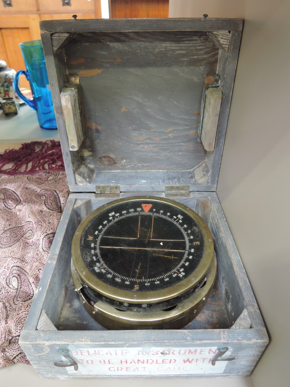 A Second World War type P10 large brass compass, for scout vehicle use
