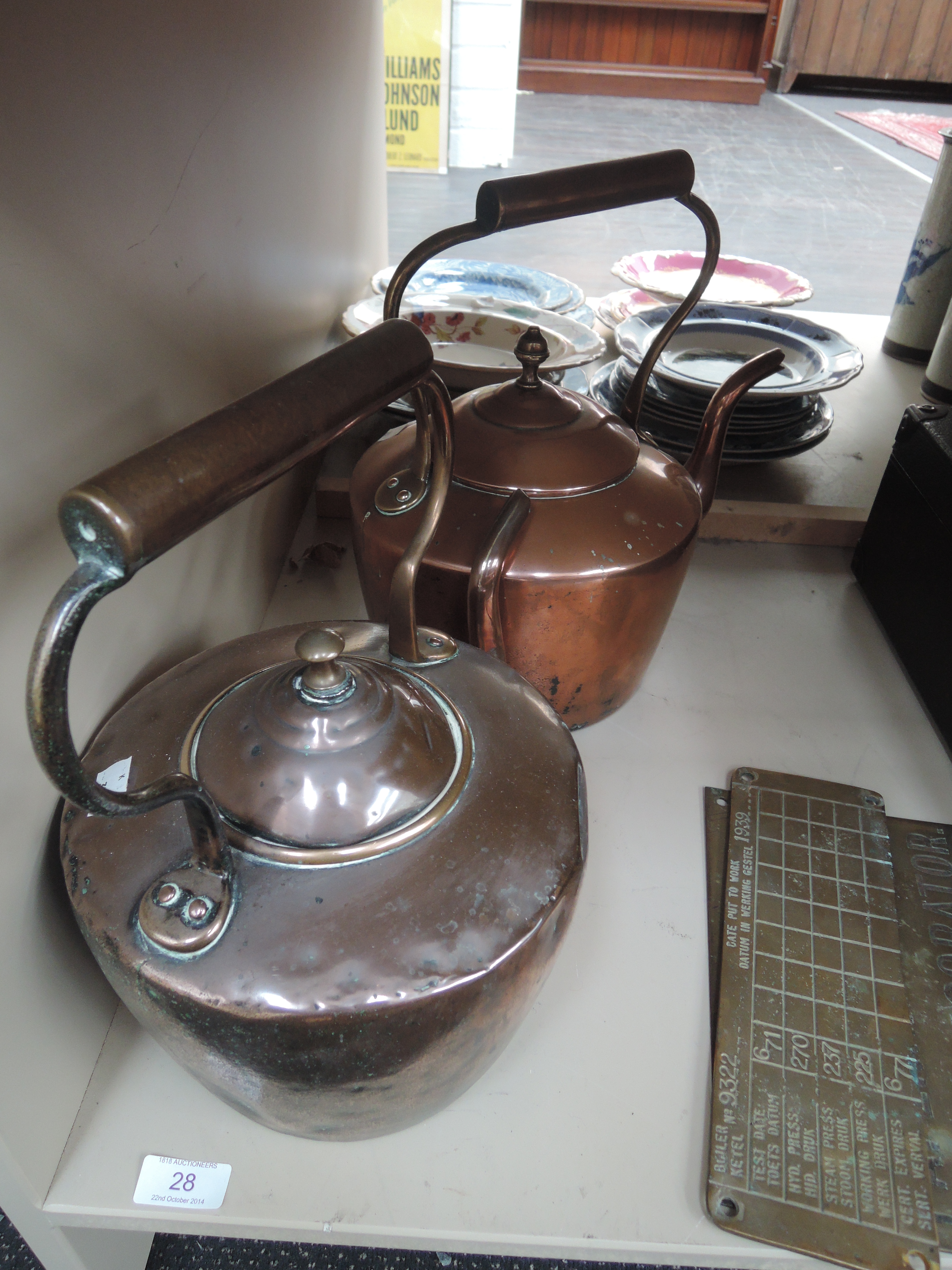 Two vintage copper kettles of traditional design