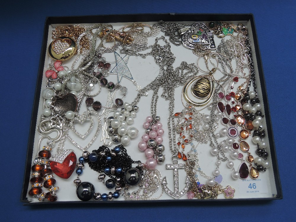 A selection of costume jewellery including bead and diamante necklaces