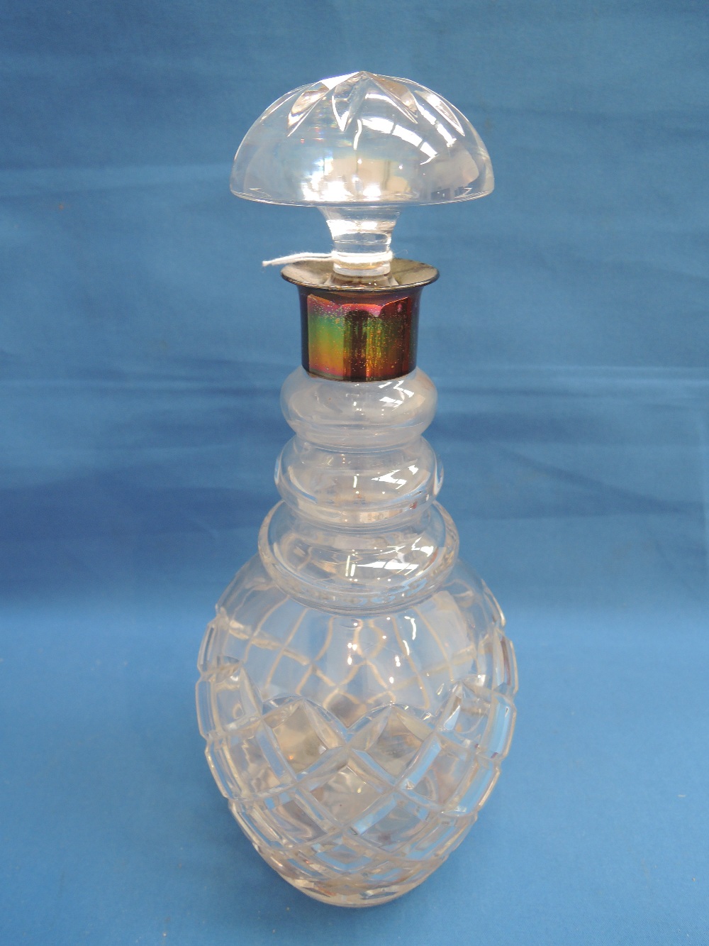 A cut glass and silver decanter, London 1974,  Israel Freeman & Son Ltd