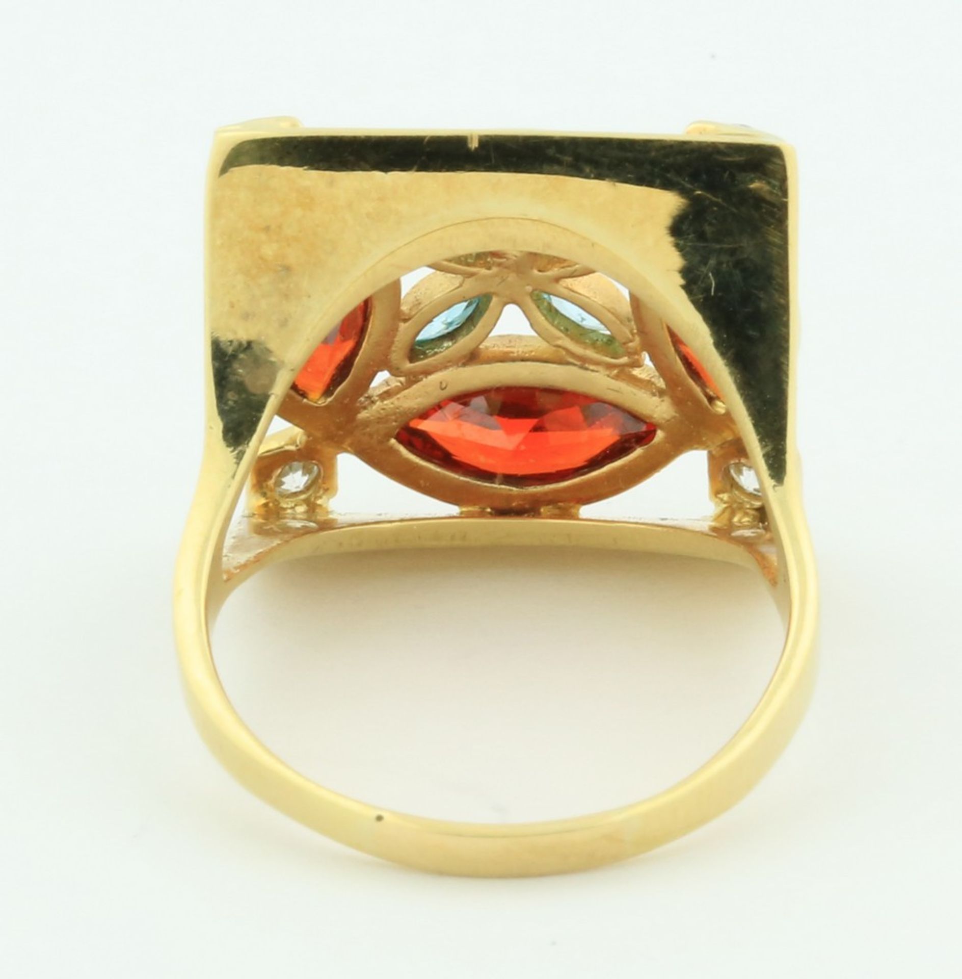GOLD GEM-SET RING A cluster of gemstones, mounted in 14 karat yellow gold, Ring size 9.25 - Image 4 of 5