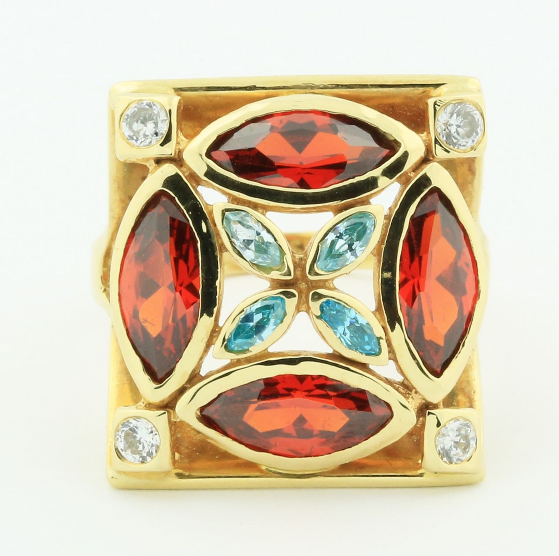 GOLD GEM-SET RING A cluster of gemstones, mounted in 14 karat yellow gold, Ring size 9.25 - Image 2 of 5