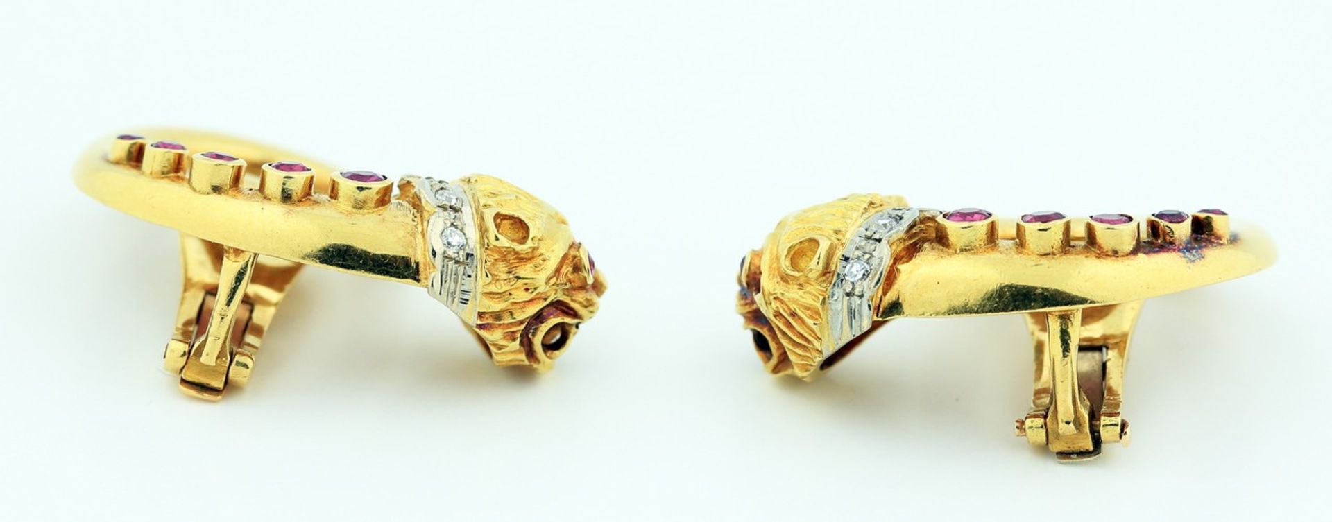 ILIAS LALAOUNIS, 18 KT GOLD, RUBY AND DIAMOND EARRINGS A pair of ear clipsin the Etruscan revival - Image 4 of 4