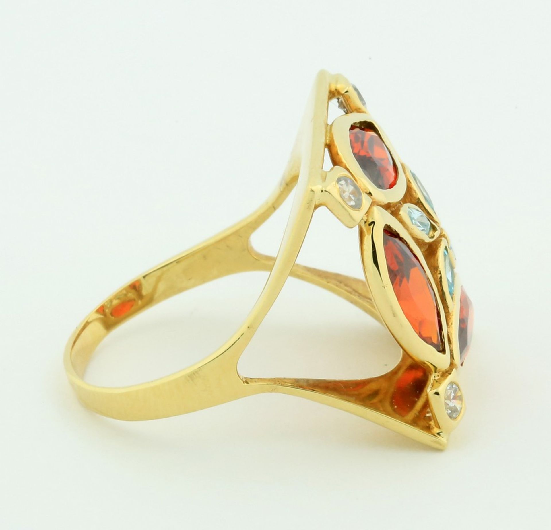 GOLD GEM-SET RING A cluster of gemstones, mounted in 14 karat yellow gold, Ring size 9.25 - Image 3 of 5
