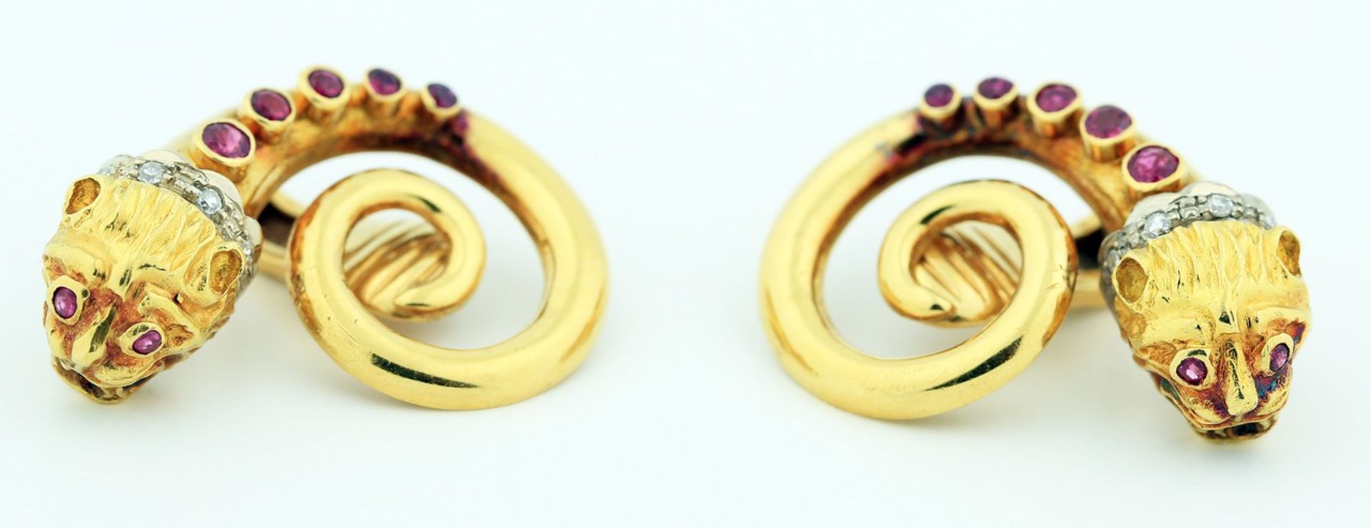 ILIAS LALAOUNIS, 18 KT GOLD, RUBY AND DIAMOND EARRINGS A pair of ear clipsin the Etruscan revival - Image 3 of 4