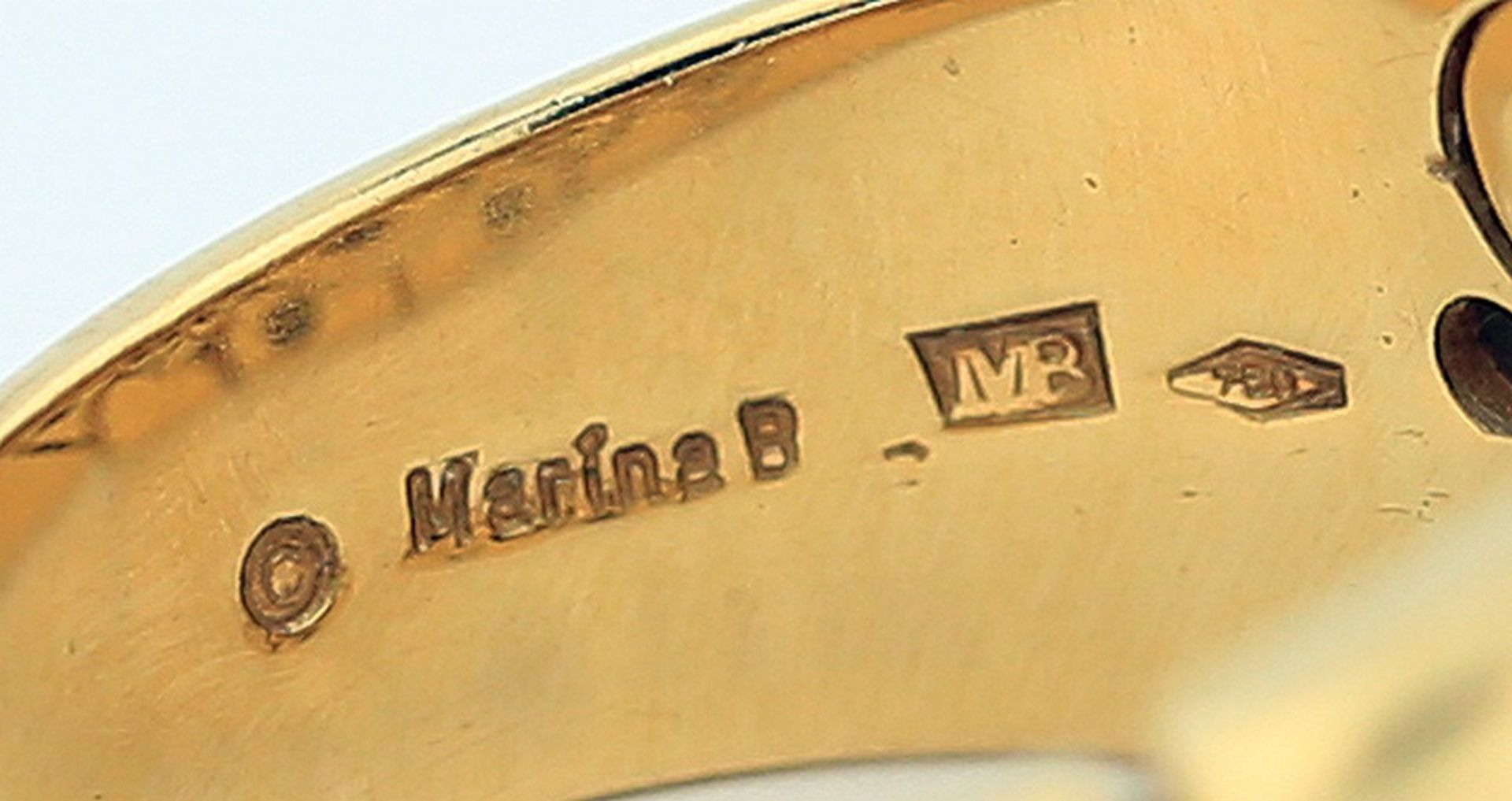 MARINA B., 18 KARAT YELLOW GOLD DIAMOND RING Of flexible design the polished ring, set with round - Image 2 of 5