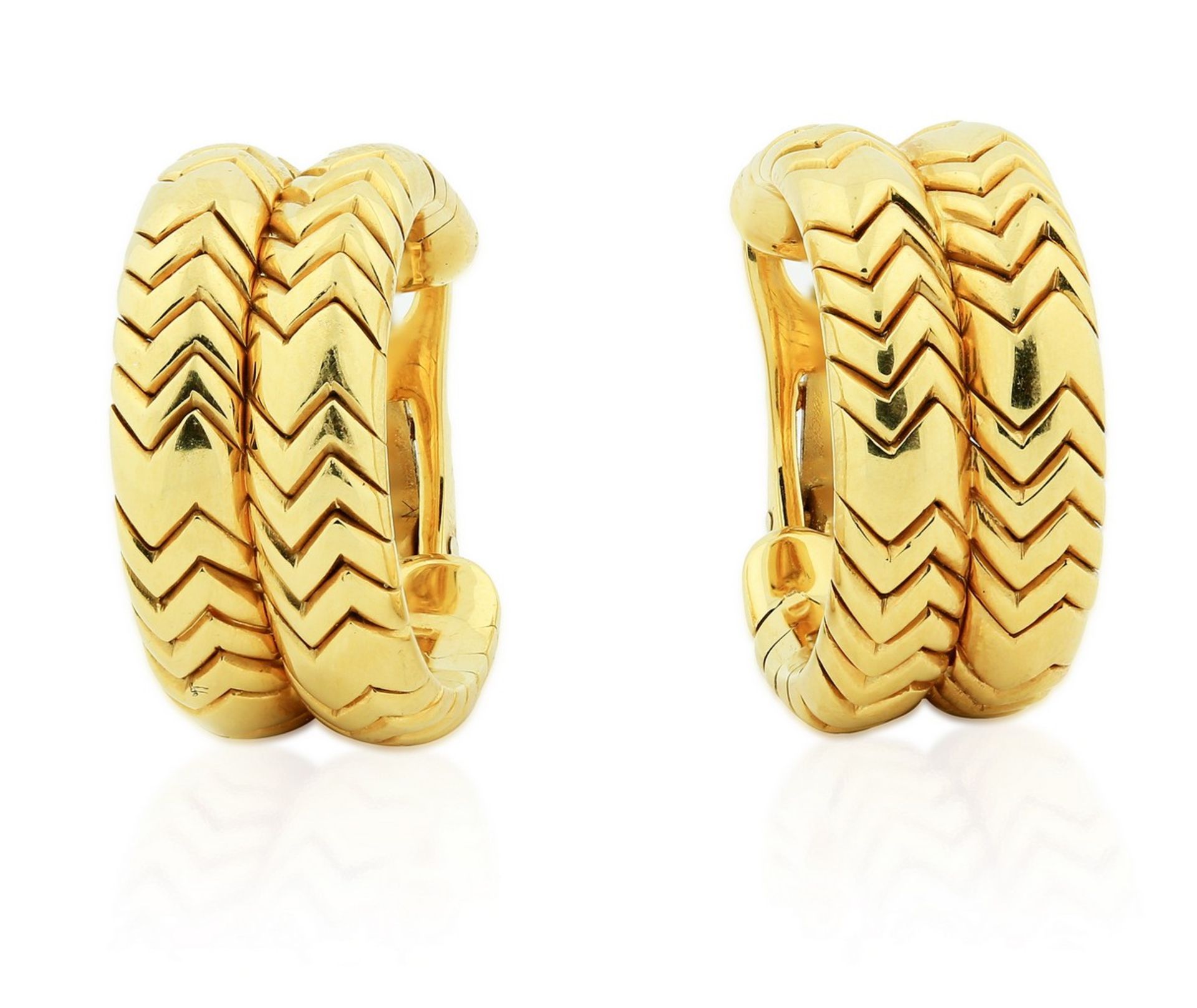 BULGARI, 18 KARAT YELLOW GOLD EARRINGS Model "Spiga" design, signed Bulgari with Italian hallmarks