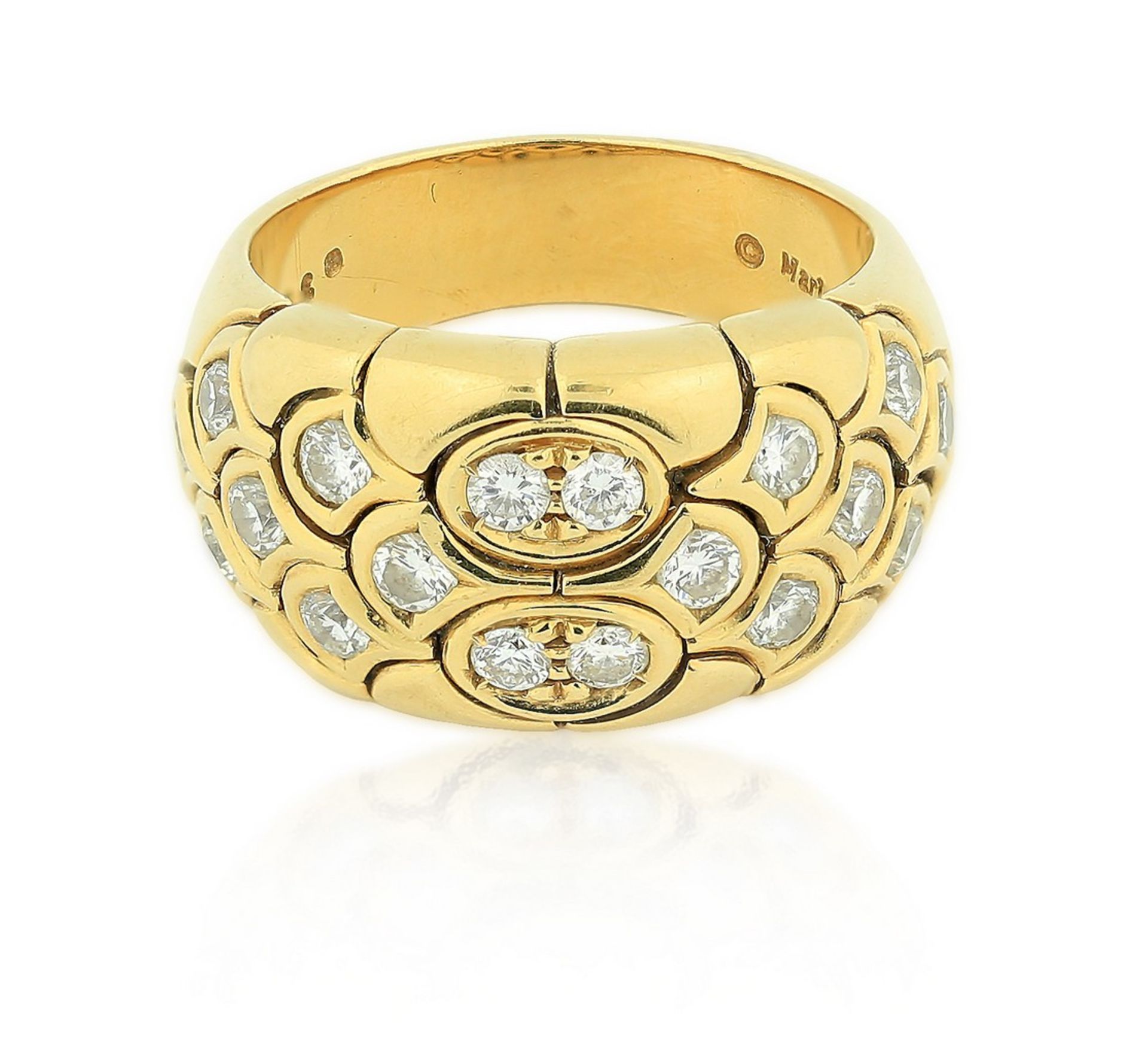 MARINA B., 18 KARAT YELLOW GOLD DIAMOND RING Of flexible design the polished ring, set with round