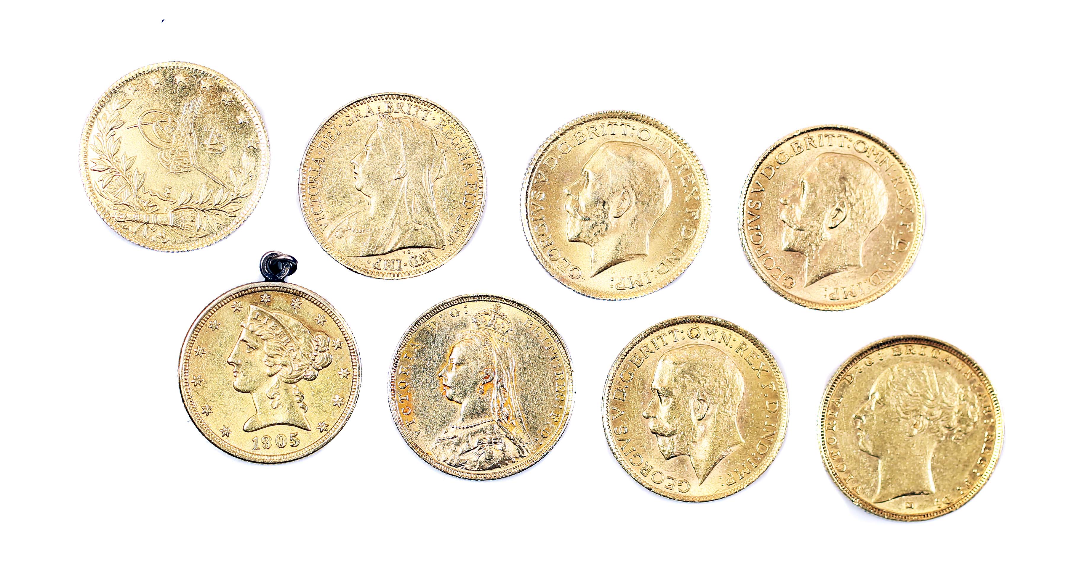 GROUP OF EIGHT GOLD COINSWeighing approxiamtely 41 dwt._