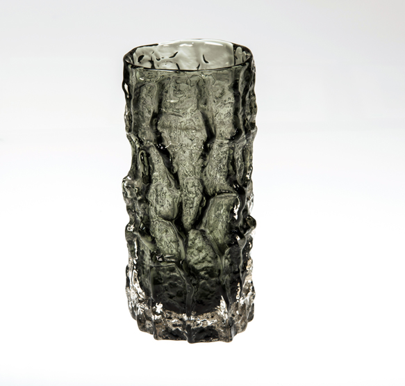 A WHITEFRIARS GLASS `BARK` VASE BY GEOFFREY BAXTER, circa 1967, pewter colour, model No. 9690.