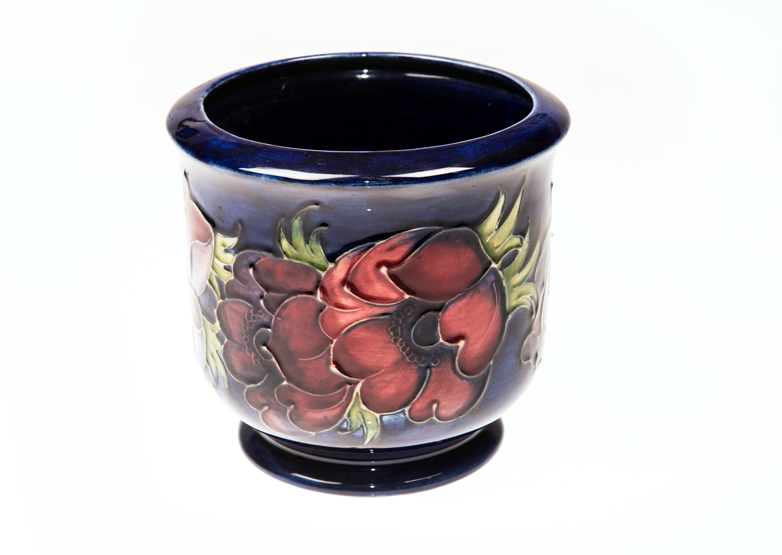 A WALTER MOORCROFT VASE, c.1950, tube lined and hand painted in the `Anemone` pattern, with