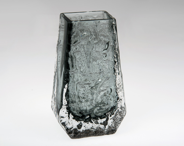 A WHITEFRIARS GLASS `COFFIN` VASE BY GEOFFREY BAXTER, circa 1967, flint colour, model No.9686.