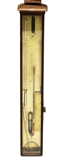 A MID-19th CENTURY MAHOGANY STICK BAROMETER, singed Macrae Opposite Aldgate Pump. 0.52m (a/f)