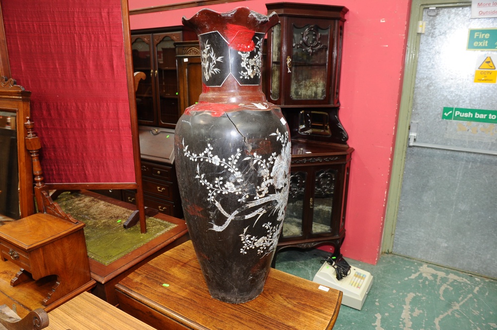 A large Oriental style papier mache vase (a/f)