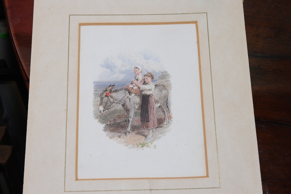 After Myles Birket Foster, The Donkey Ride, watercolour, monogrammed in pencil, mounted, unframed.