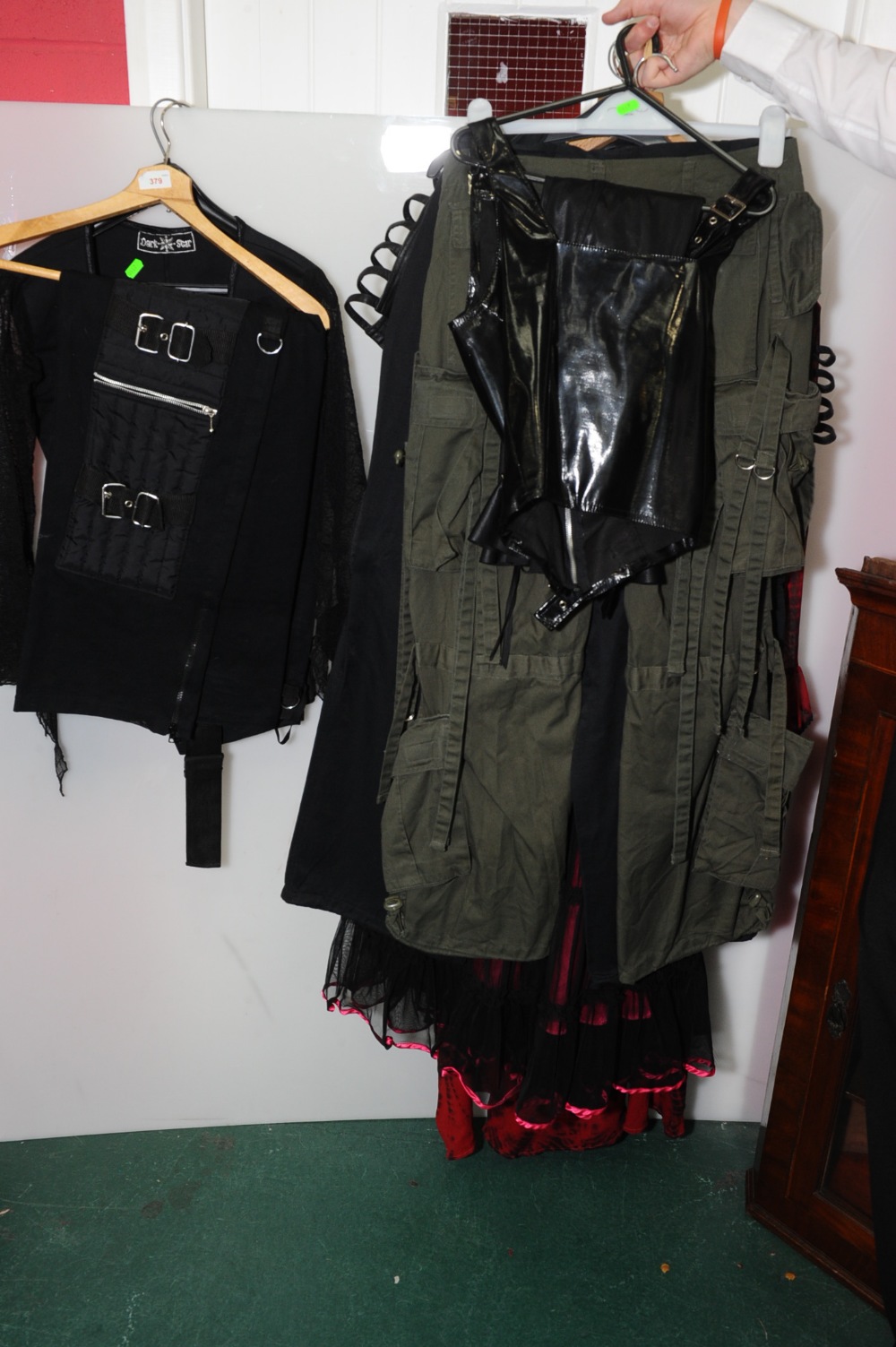 A group of clothing including bondage trousers and tops, and Goth style clothing (11)