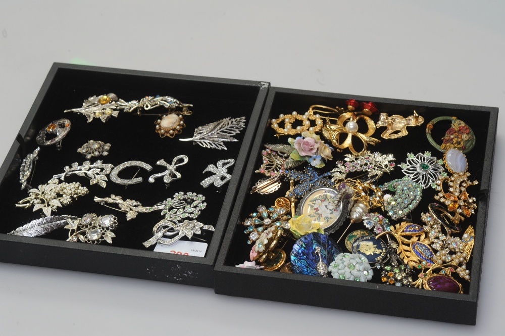 Two trays of costume jewellery including paste, cameo, porcelain etc