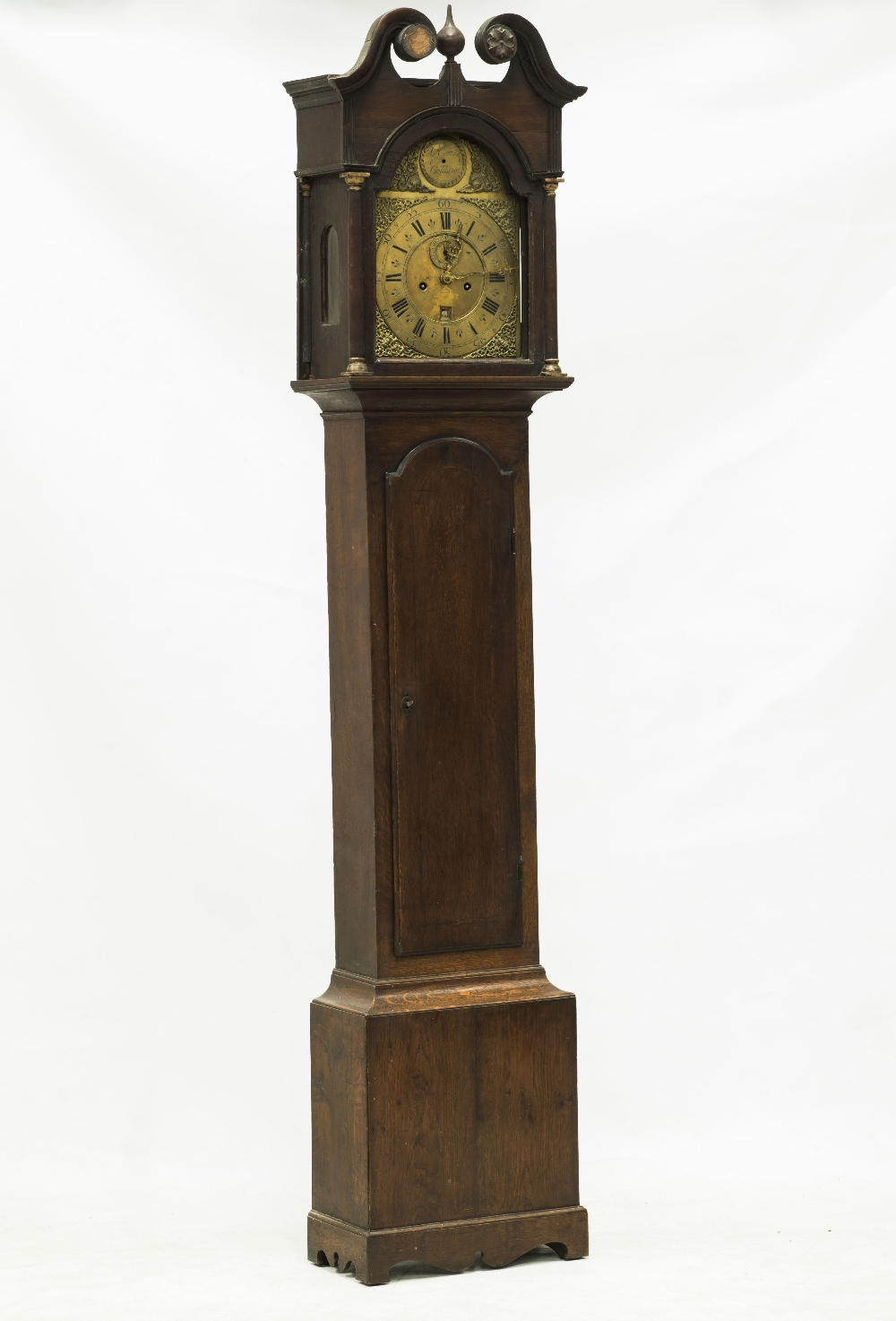 A LATE 18th CENTURY OAK LONGCASE CLOCK, the 11" brass dial signed in the arch James Common,