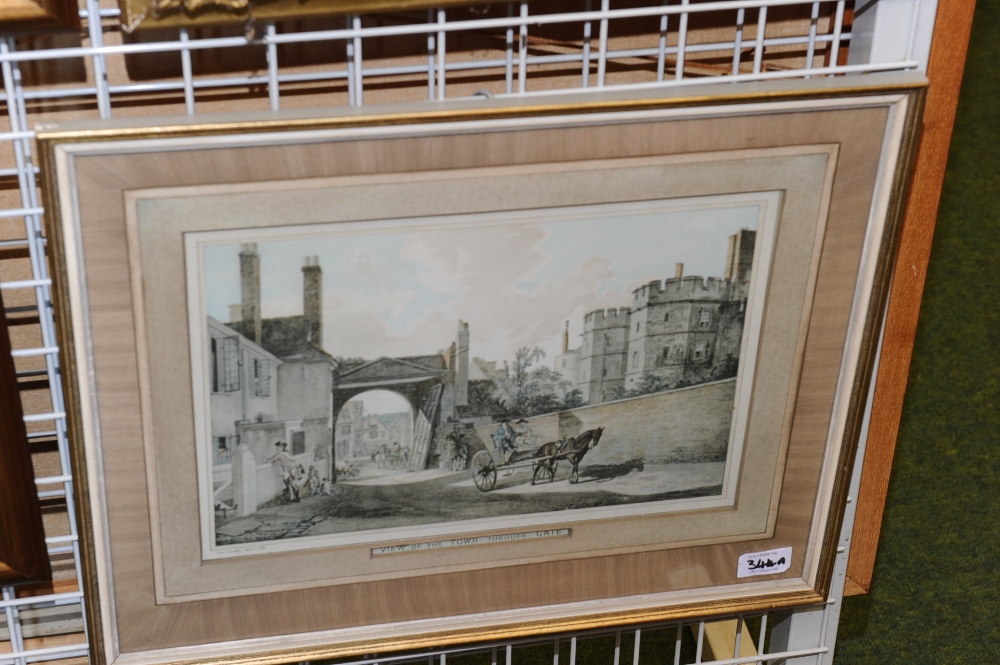 After Paul Sandby "View of the Town...", coloured print, framed.
