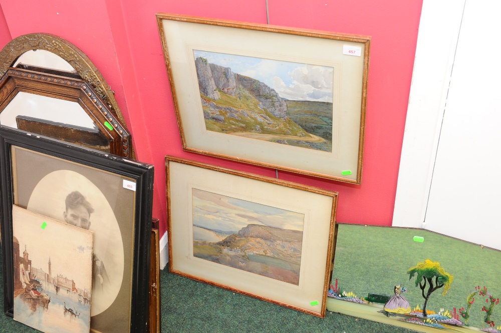A pair of late 19th century watercolours of a coastal view and the Peak district, framed and glazed,