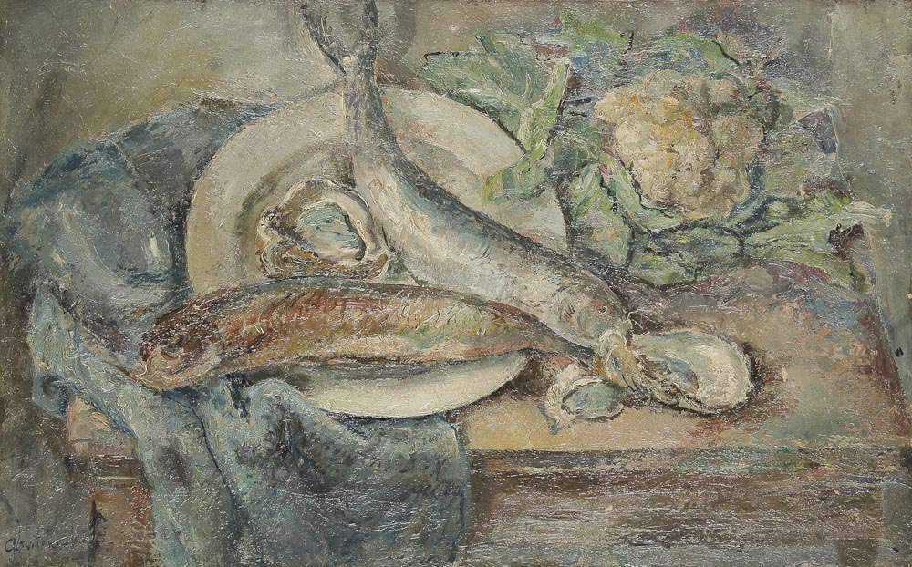 Nicolaï Petrovitch GLOUTCHENKO (Novomoskovsk 1902 - Kiev 1977) Nature morte aux poissons (esquisse