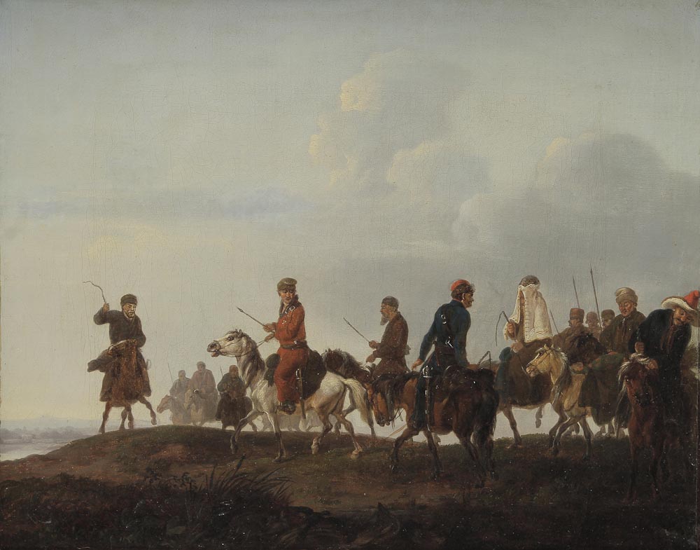 École allemande. Première moitié du XIXeSouvenir Cosaque, Campagne d’Allemagne 1813Huile sur