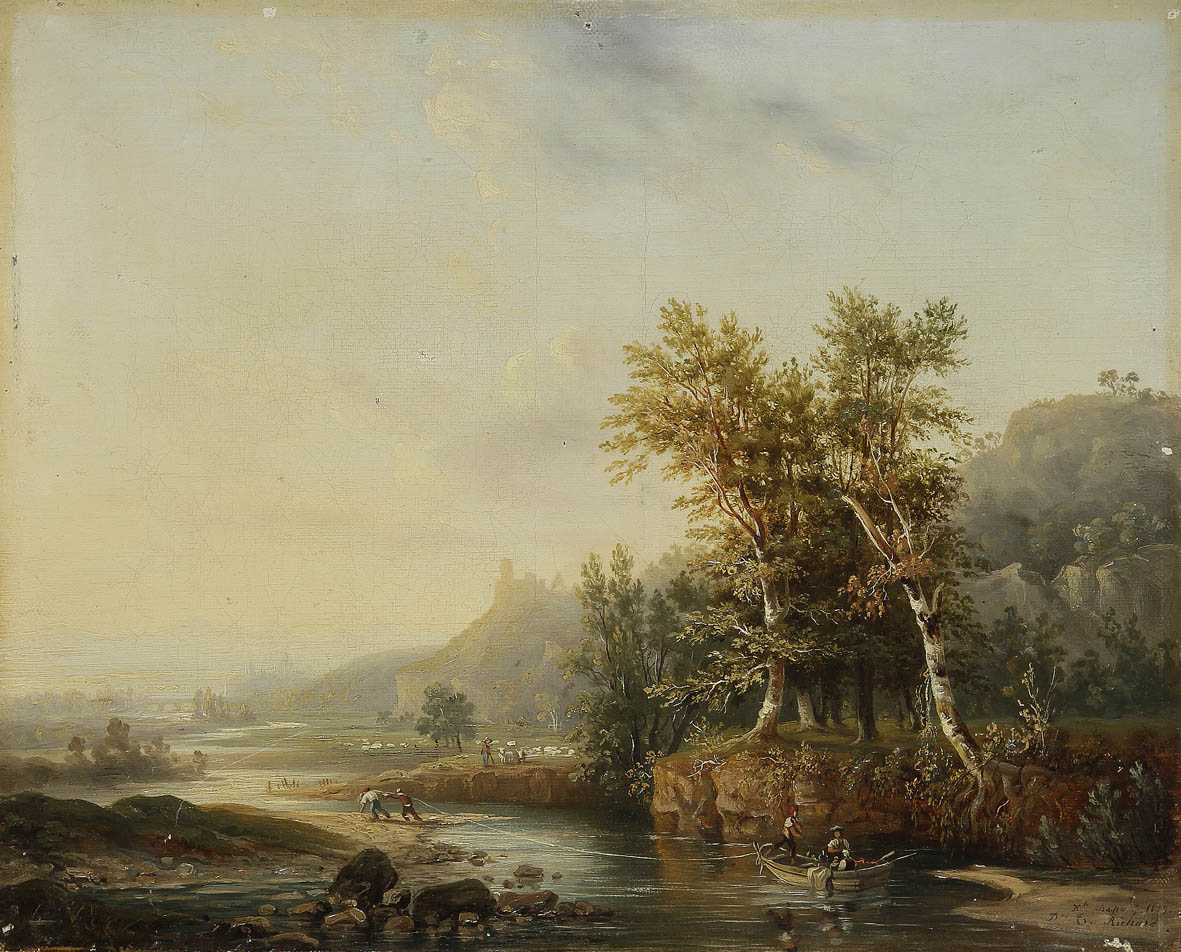 Alexandre Louis Marie Théodore RICHARD (Millau 1782 - Toulouse 1859) Paysage de rivière avec des