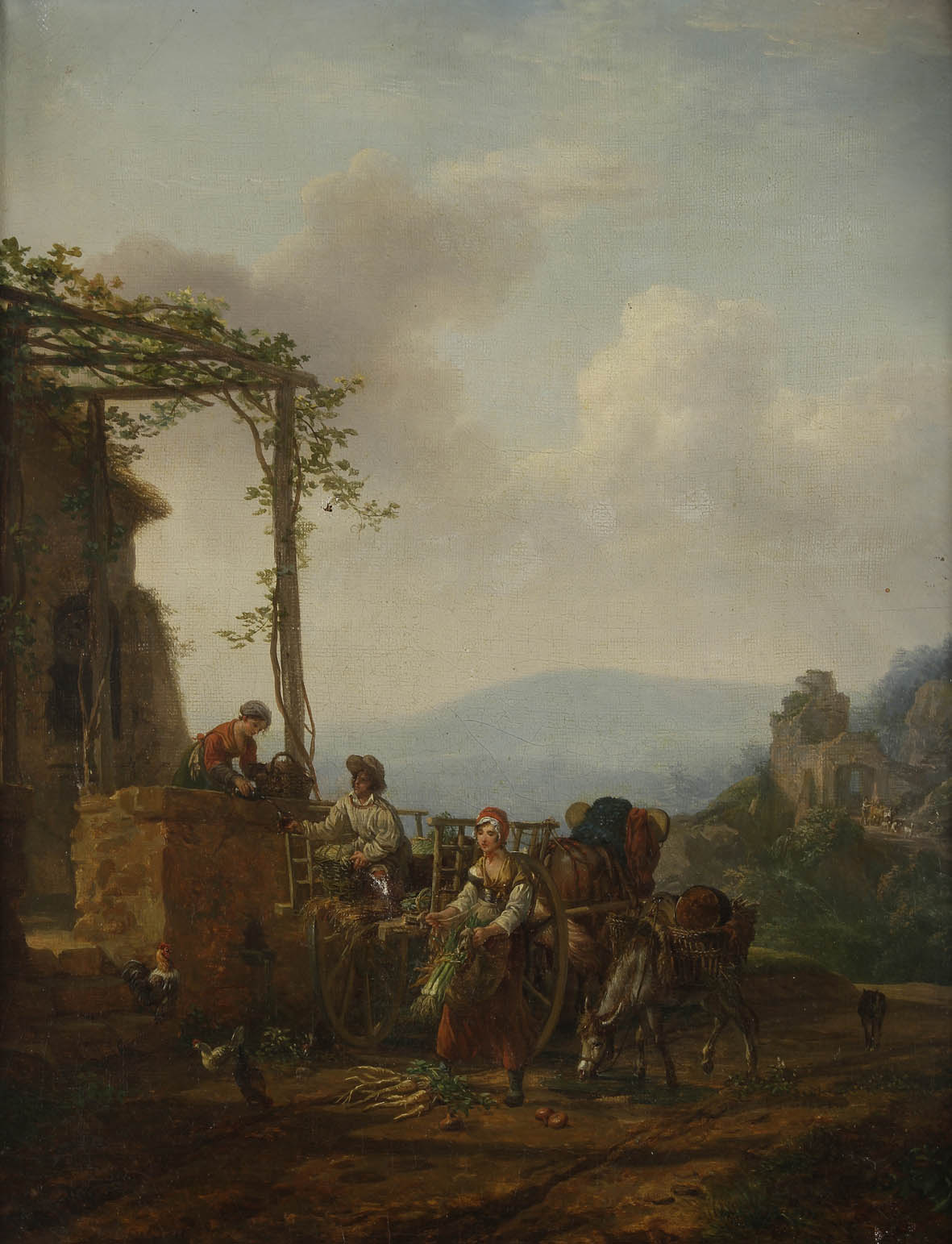 Eustache François DUVAL  (Paris 1784 - 1836)  Le Retour du marché  Sur sa toile d?origine (Noyon).