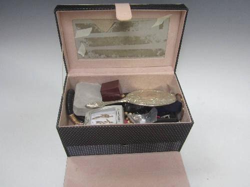 NECKLACES, earrings and other costume jewellery, in a black and pink jewellery box.