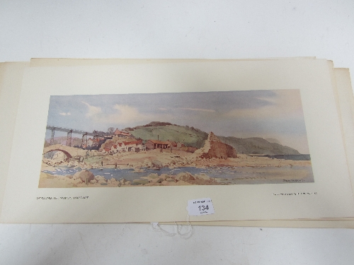 A Railway Carriage Coloured Print, after Jack Merriott, Sandsend, near Whitby, Yorkshire, 25x51cm.