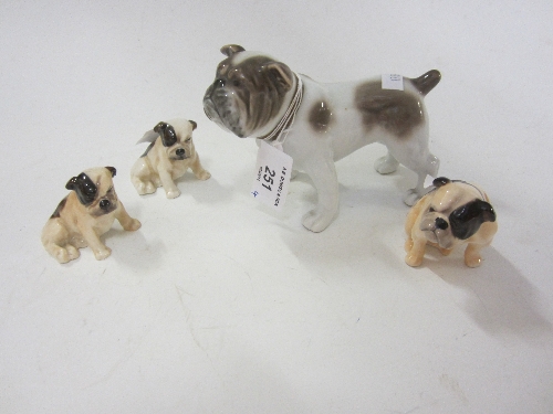 A ROYAL DOULTON MODEL OF A BULLDOG, K1G, 7cm., two others and a Continental pottery model of a