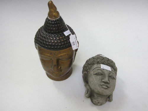 A REPRODUCTION MODEL OF A TIBETAN BUDDHA HEAD, 56CM. and another. (2)