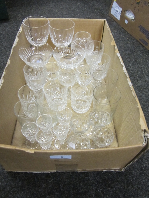 A PAIR OF LEAD CRYSTAL GOBLETS, 16cm. and other table glassware.