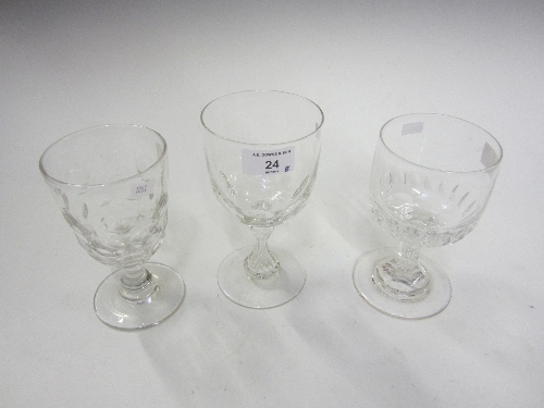 A VICTORIAN GOBLET SHAPED RUMMER, 16cm.and two other rummers (3).