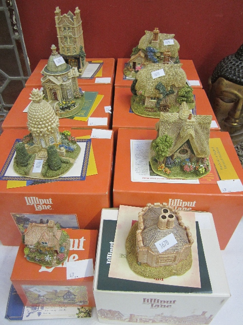 A COLLECTION OF SMALL LILLIPUT LANE MODELS, The Lion House, 11cm., Pineapple House, The Thornery,