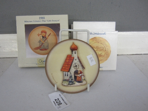 A HUMMEL SENTRY COLLECTION PLATE, Chapel Time, 10cm. and eight other miniature Hummel collectors