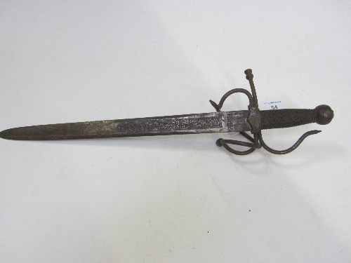 A SPANISH SHORT SWORD, 32cm. blade, wire bound metal grip.