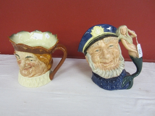 A LARGE ROYAL DOULTON CHARACTER JUG, Old King Cole, unnumbered, 15cm. and another Old Salt,